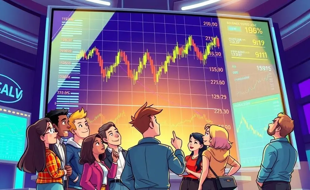 People analyzing stock charts on a screen