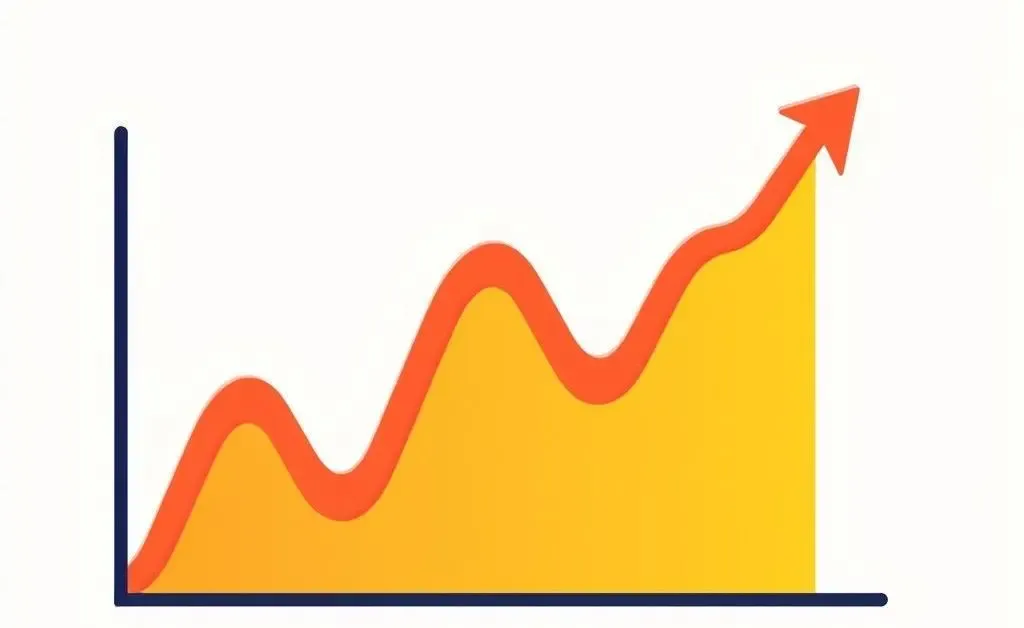 A colorful and simplified stock market chart with upward and downward trends.