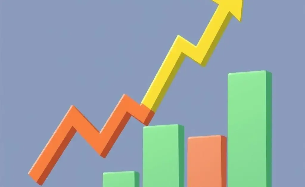 A cartoon-style image of stock market charts with rising and falling arrows.