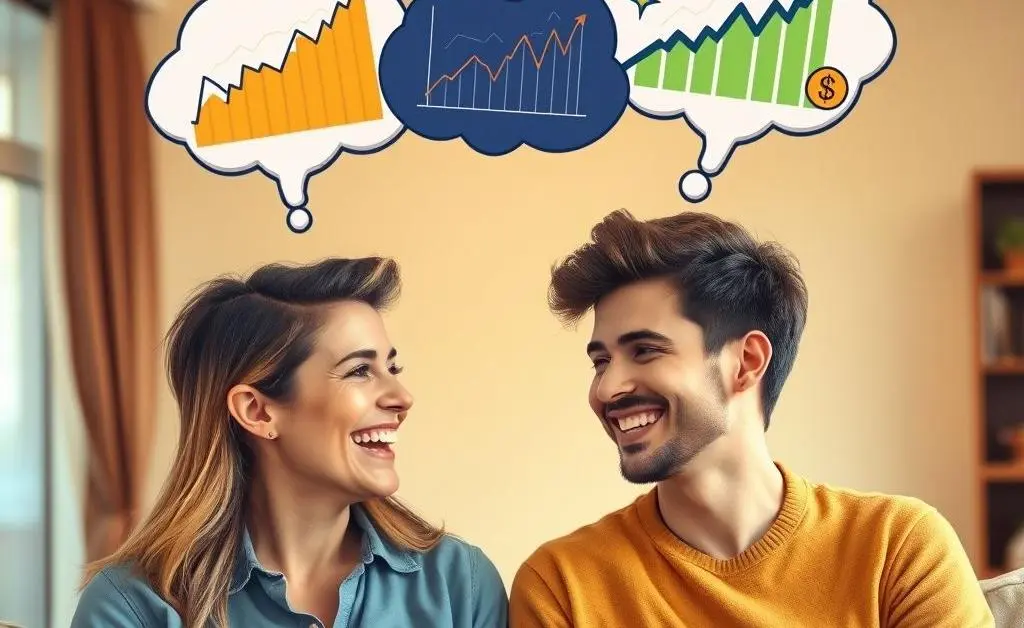 Two friends discussing stock market strategies