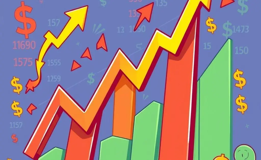 Cartoon graph depicting stock market trends moving up and down