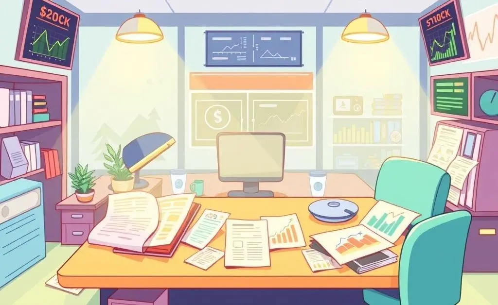 Serene stock market scene with charts
