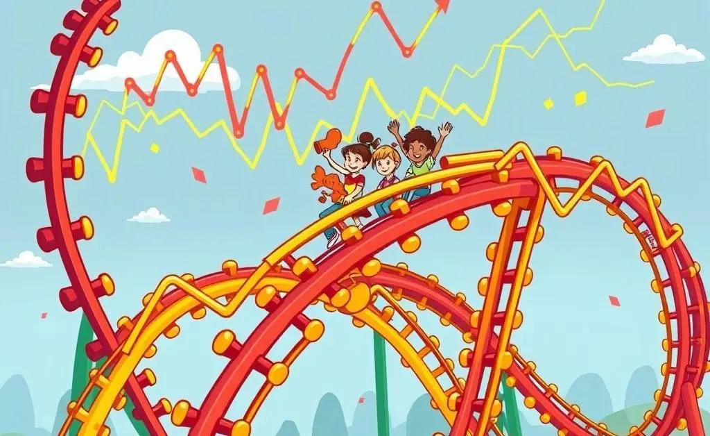 Illustration of a stock market volatility in a roller coaster theme