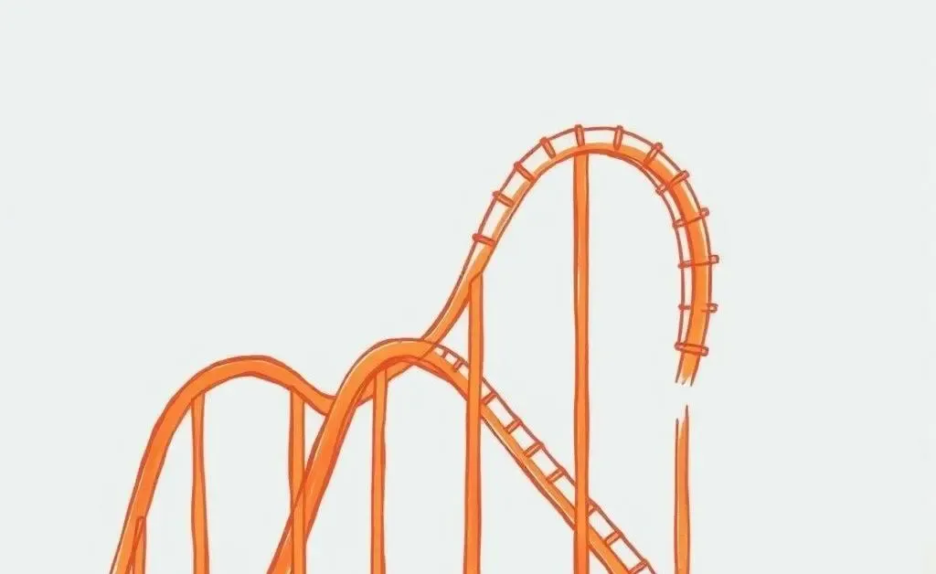A hand-drawn style image of a roller coaster representing the stock market's ups and downs.