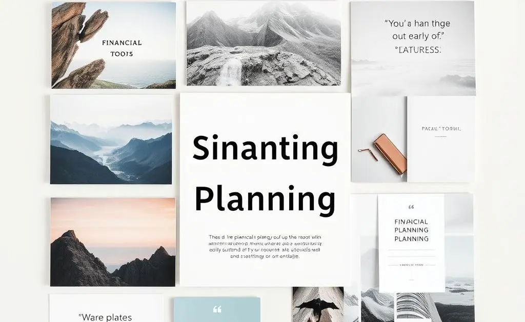 Mood board with financial planning visuals and quotes