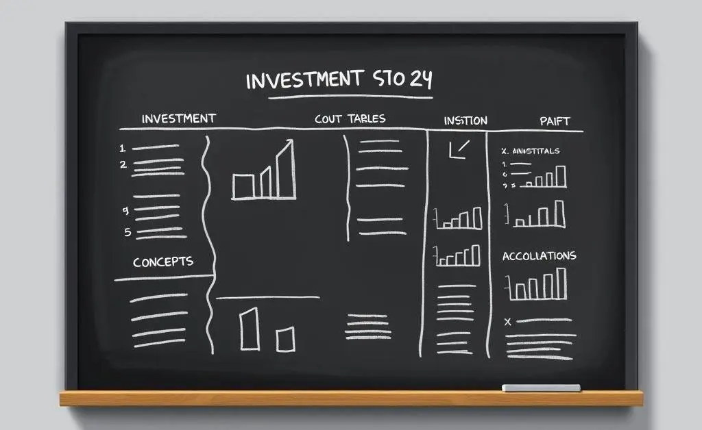 A clean, minimalist drawing of a chalkboard with an investment strategy outlined.