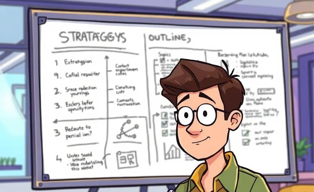 A strategy plan outline on a board
