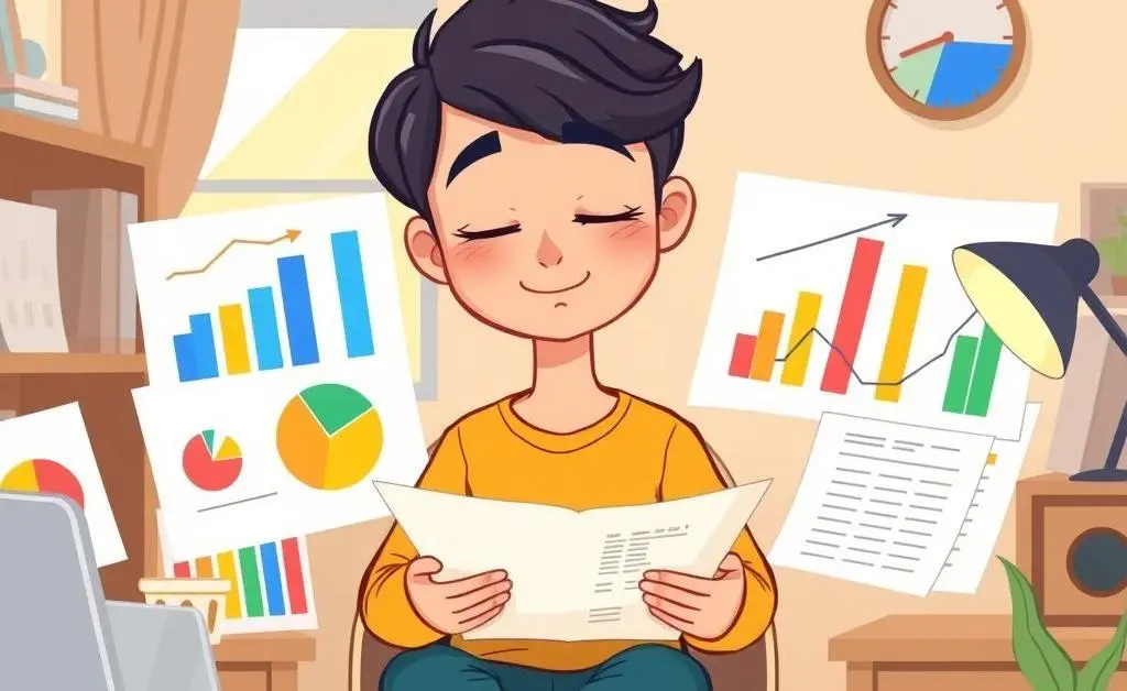 Someone peacefully planning finances with charts.