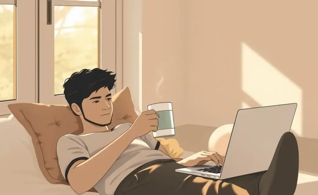 A person relaxing while analyzing their mortgage plan