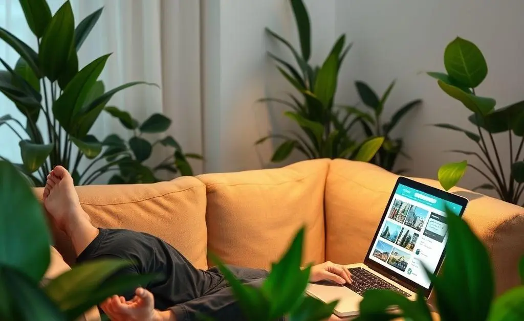 Calm person looking at home listings