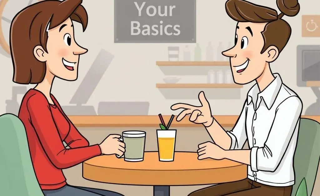 Friendly conversation at a coffee shop about insurance basics.