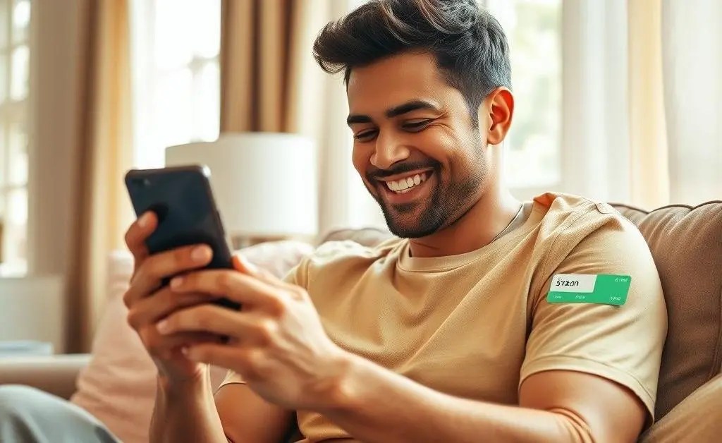Relaxed person looking at investment app