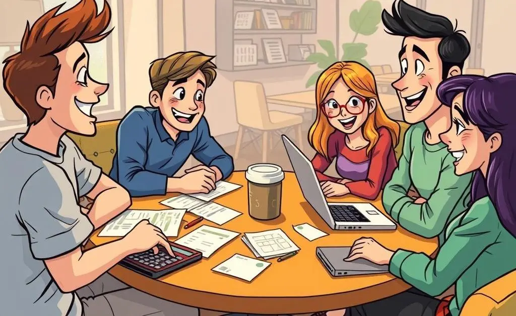 Cartoon of a friendly financial discussion over coffee