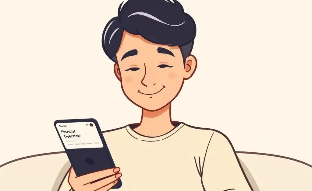 Person calmly checking financial summary on phone