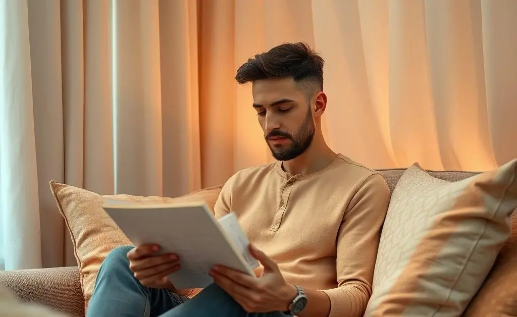 A calm person reviewing their stress-free payment plan in a cozy room