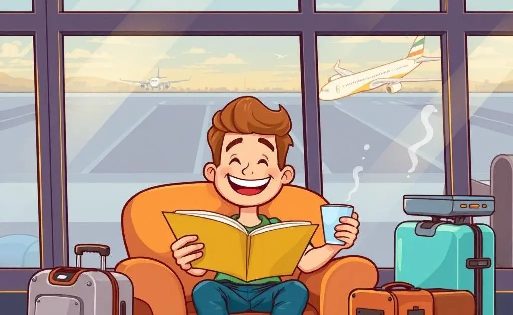 Relaxing traveler enjoying peace before a flight