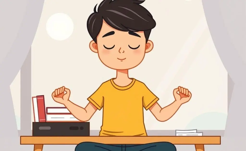 Person meditating at their desk