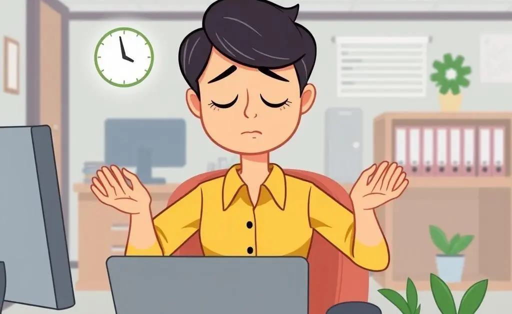 Employee practicing stress-reduction techniques at desk