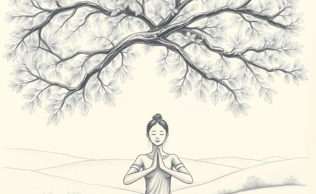 An individual practicing yoga under a tree