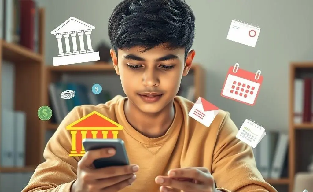 A student using a bank app on their phone