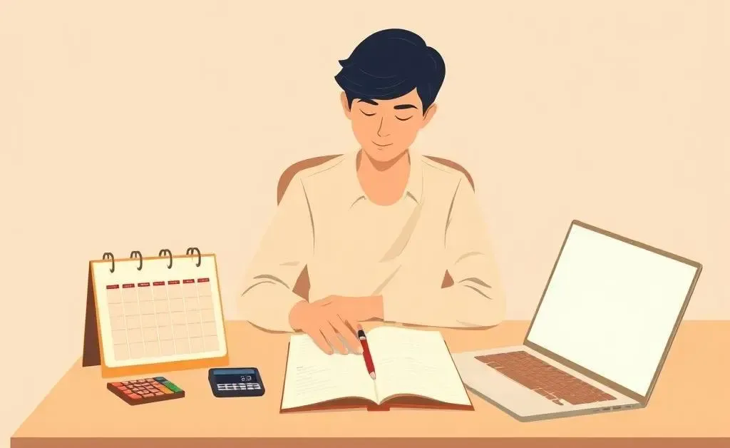 Student planning a budget at a desk