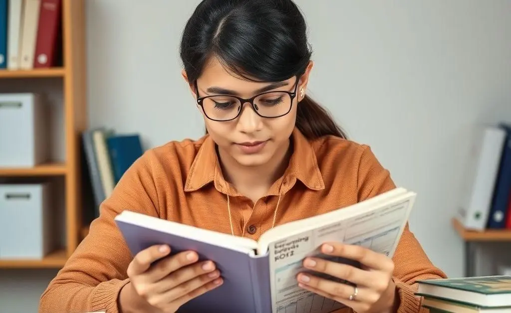 A student earnestly focused on a budget planner, surrounded by textbooks and coins.