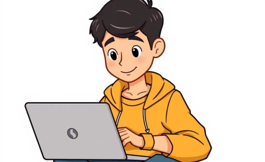 A student checking investments on a laptop.