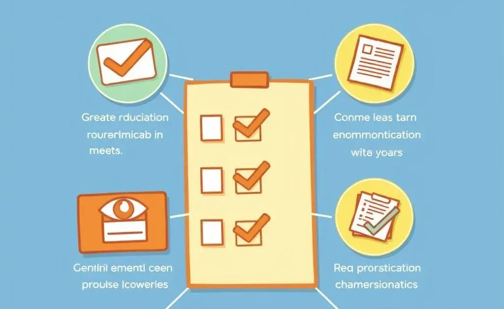 Cartoon-style plan or checklist showing successful communication strategies