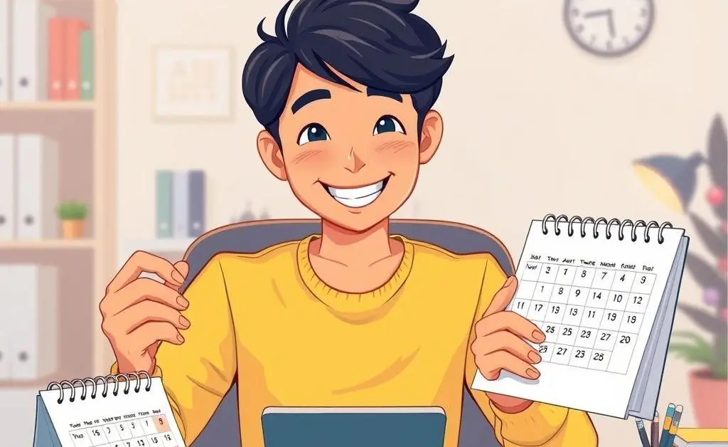 Person happily planning finances
