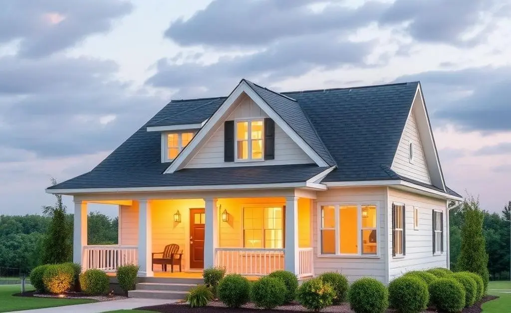 A calm, serene setting representing successful financial planning for a home.