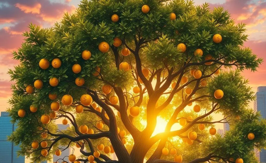 A tree with growing dollar signs as fruits, symbolizing successful returns on investments.
