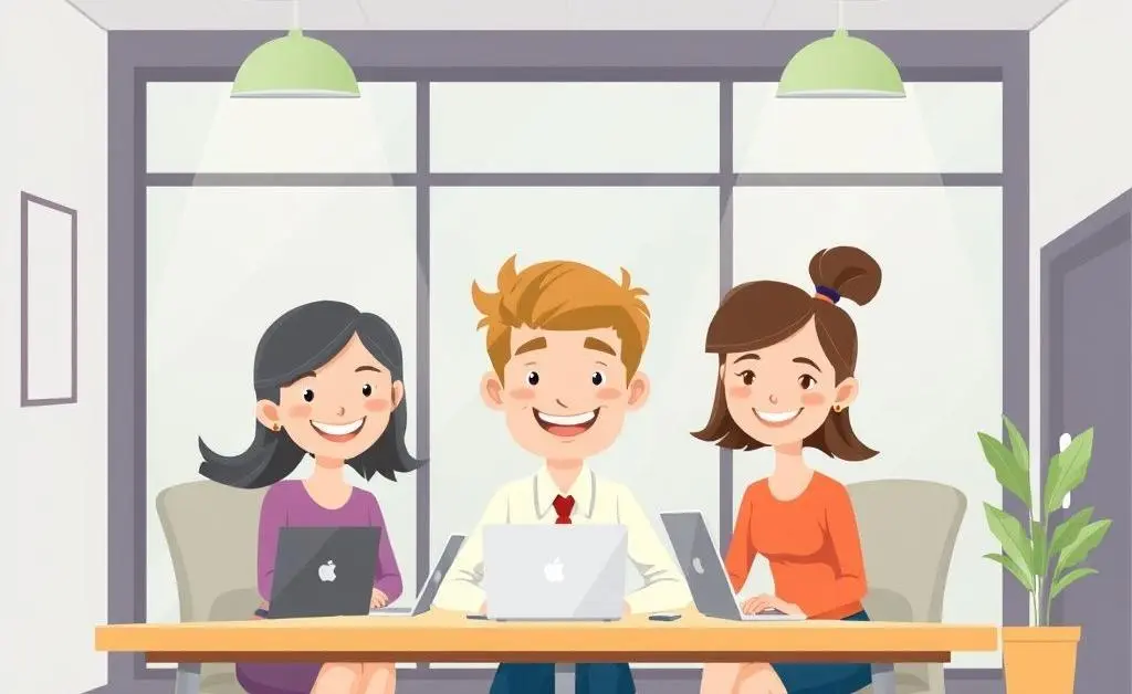 Illustration of a cheerful loan closing scene, featuring a client happily signing papers in an office setting.