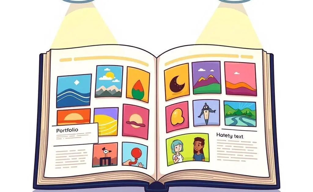Successful portfolio layout with organized artwork and text