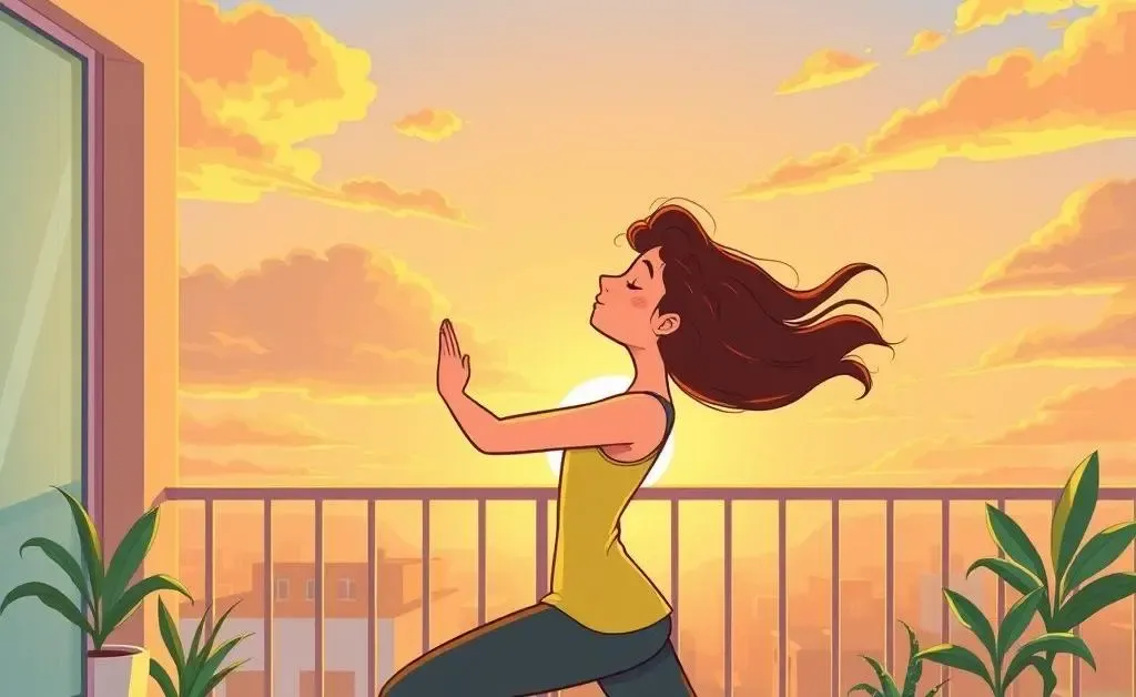 Person doing yoga at sunrise on a balcony