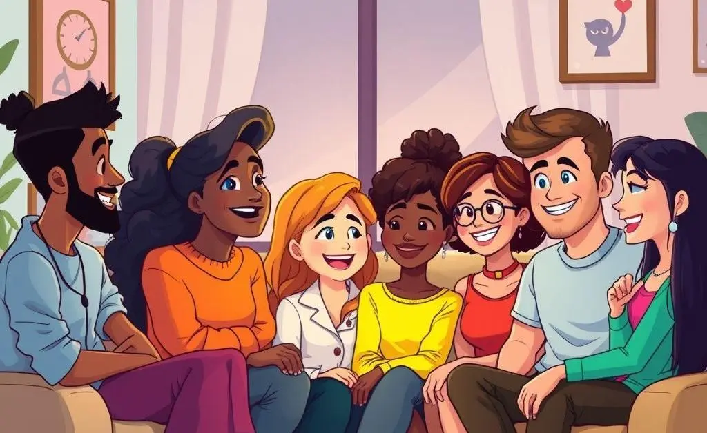 Group of friends chatting and supporting each other