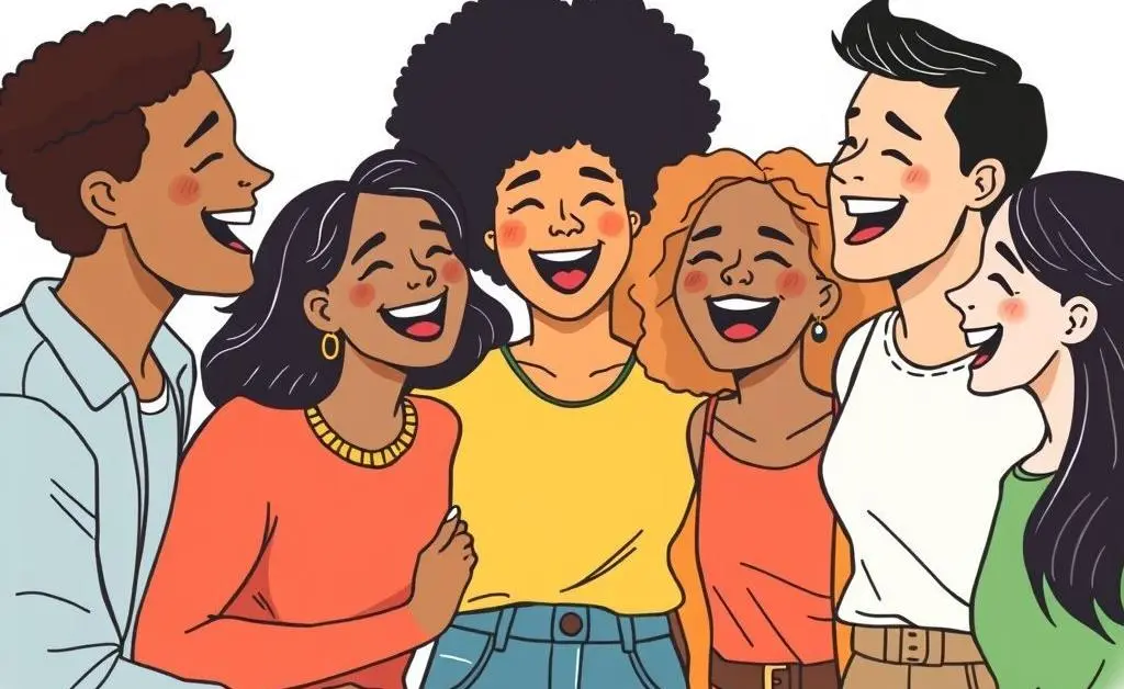 A group of friends laughing together, symbolizing support and connection.