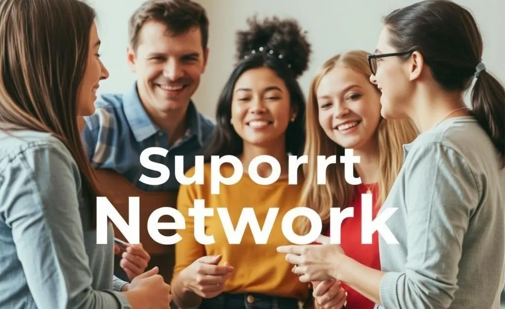 A group of friends engaged in conversation, symbolizing a supportive network.
