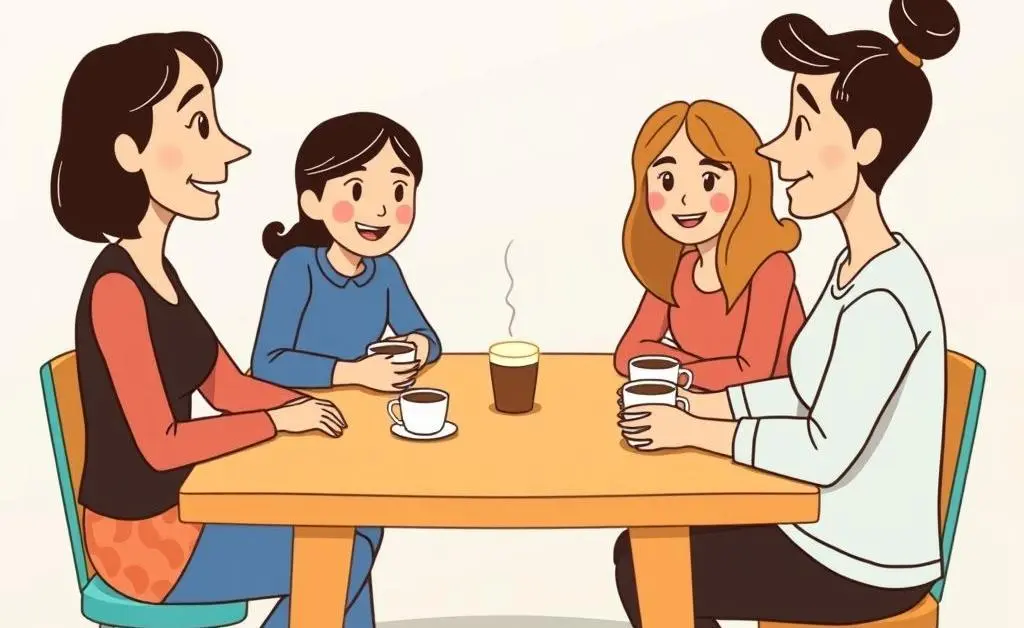 Friends and family at a table providing emotional support and advice.