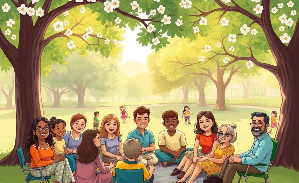 A community support group gathering in a park