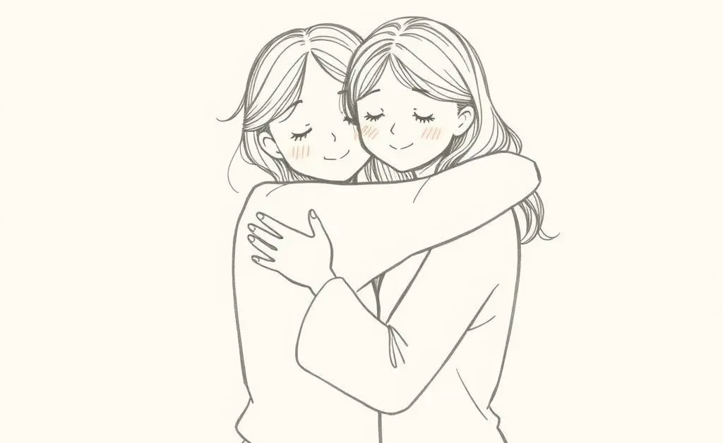 Two friends supporting each other with a comforting embrace