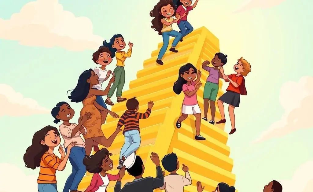 Diverse group of people helping each other