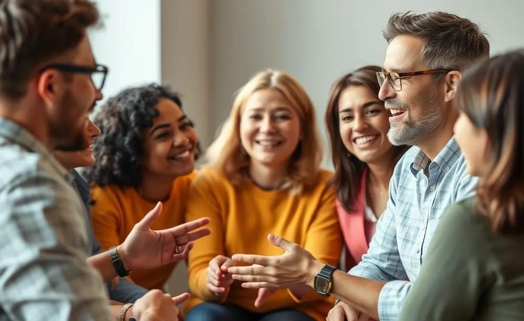 A friendly group discussion evoking a sense of community support.