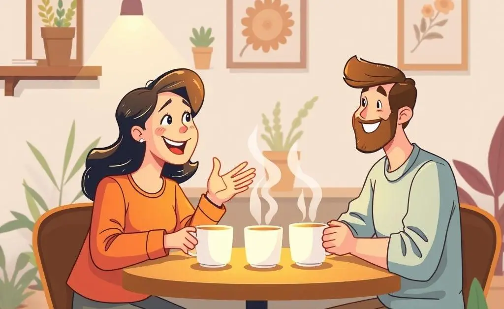 Two people having a supportive conversation over coffee