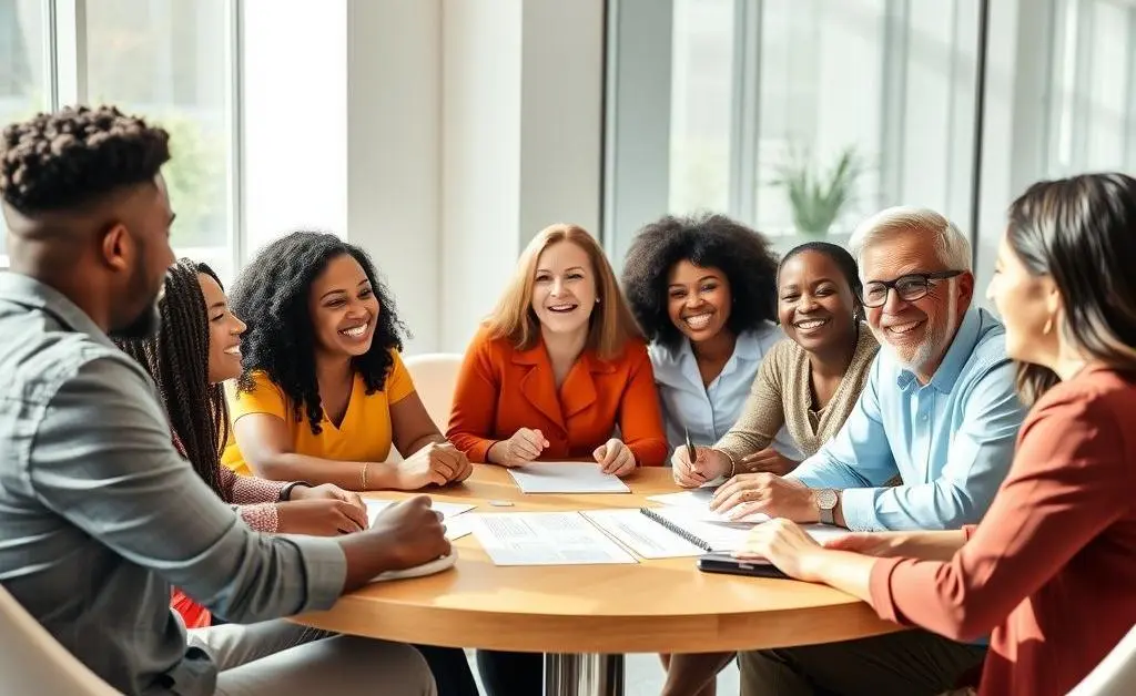 Supportive community discussing finances