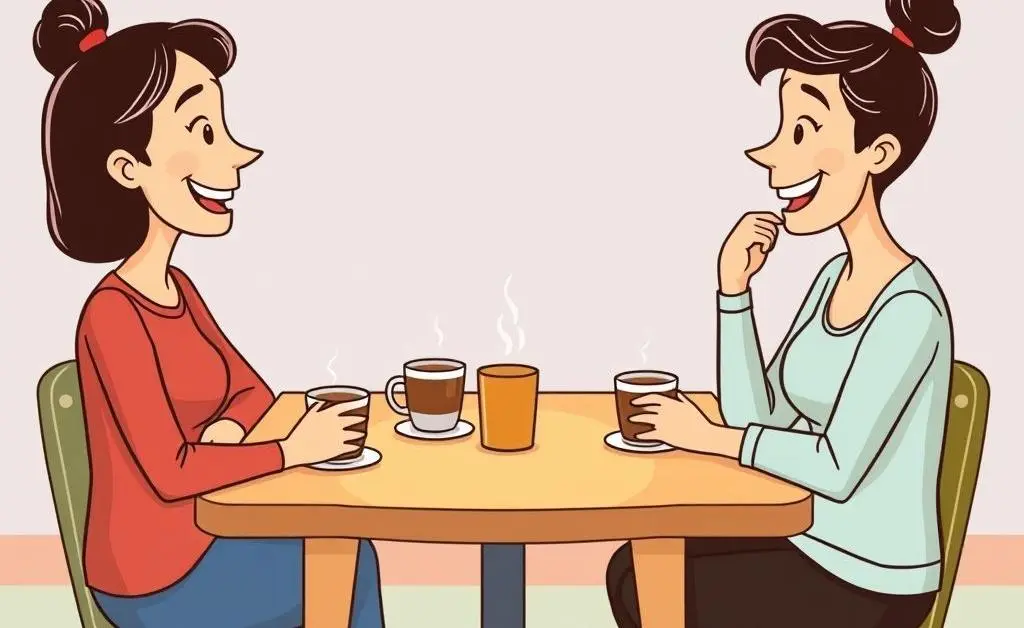 Friends discussing financial goals over coffee.