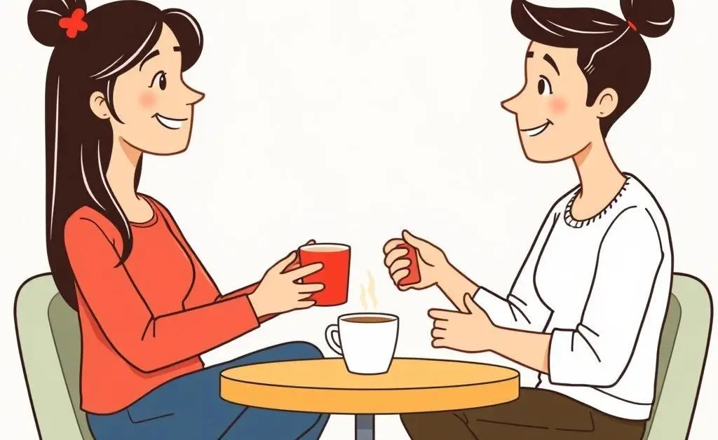 Friends having a supportive conversation over coffee.