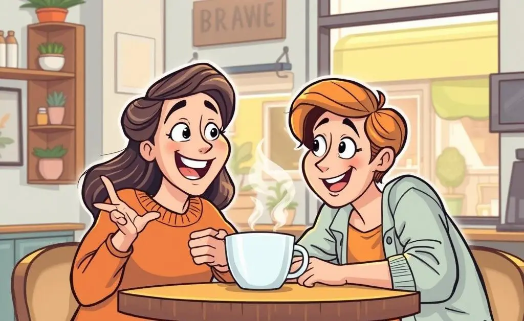 Two friends having a supportive chat over coffee.