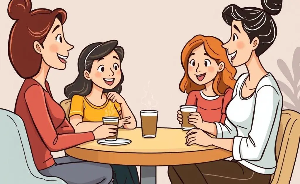 A group of friends having a supportive discussion over coffee