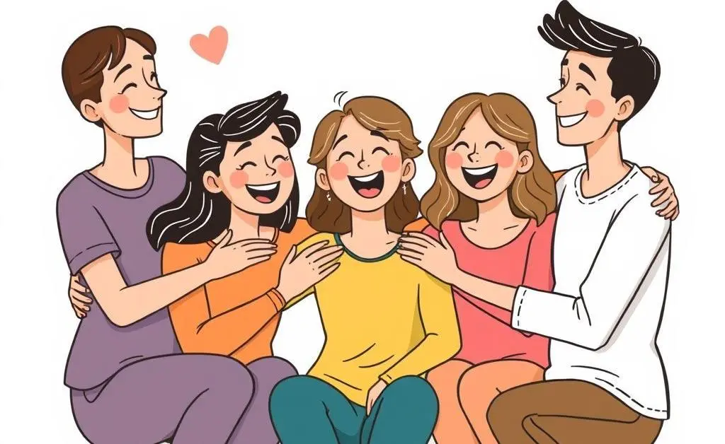 Illustration of a comforting group of friends offering support and laughter
