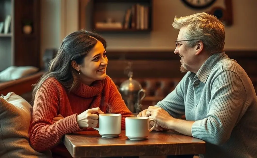 Friends having a supportive conversation over coffee